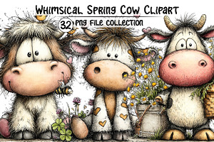 Whimsical Spring Cow Clipart, an Illustration by Dream Creation