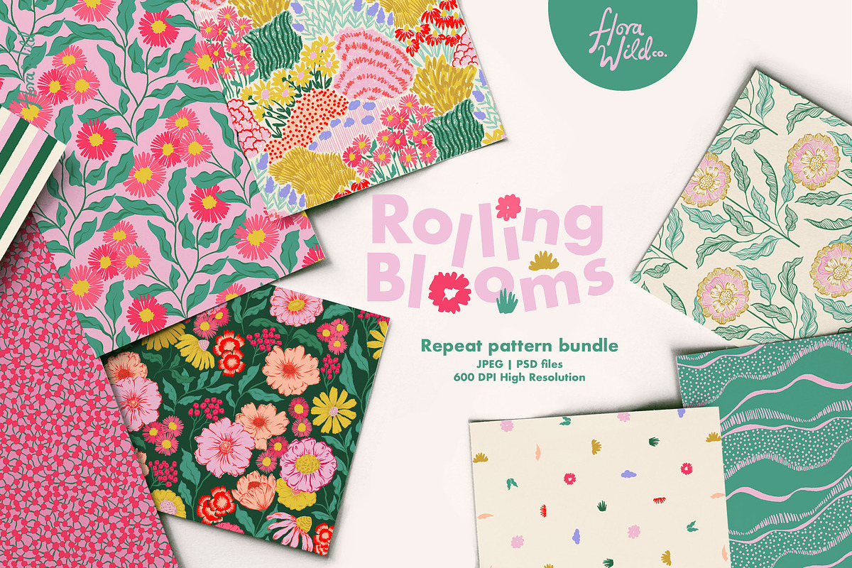 Rolling Blooms seamless patterns, a Pattern Graphic by Flora Wild Designs (Photo 1 of 5)
