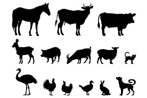 Farm animals silhouettes isolated on, an Animal Illustration by LadadikArt