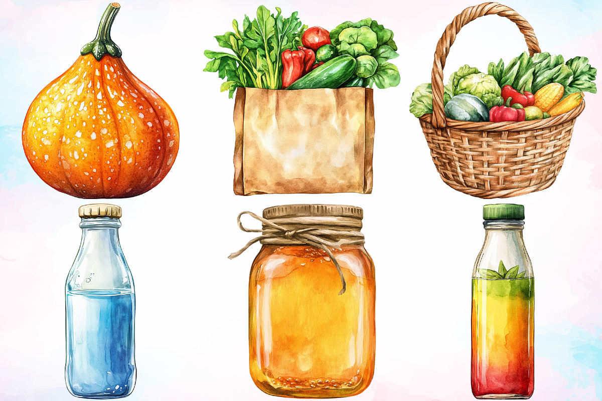 Watercolor Farmers Market Clipart, a Seasonal Illustration by Canvas Craft (Photo 4 of 5)