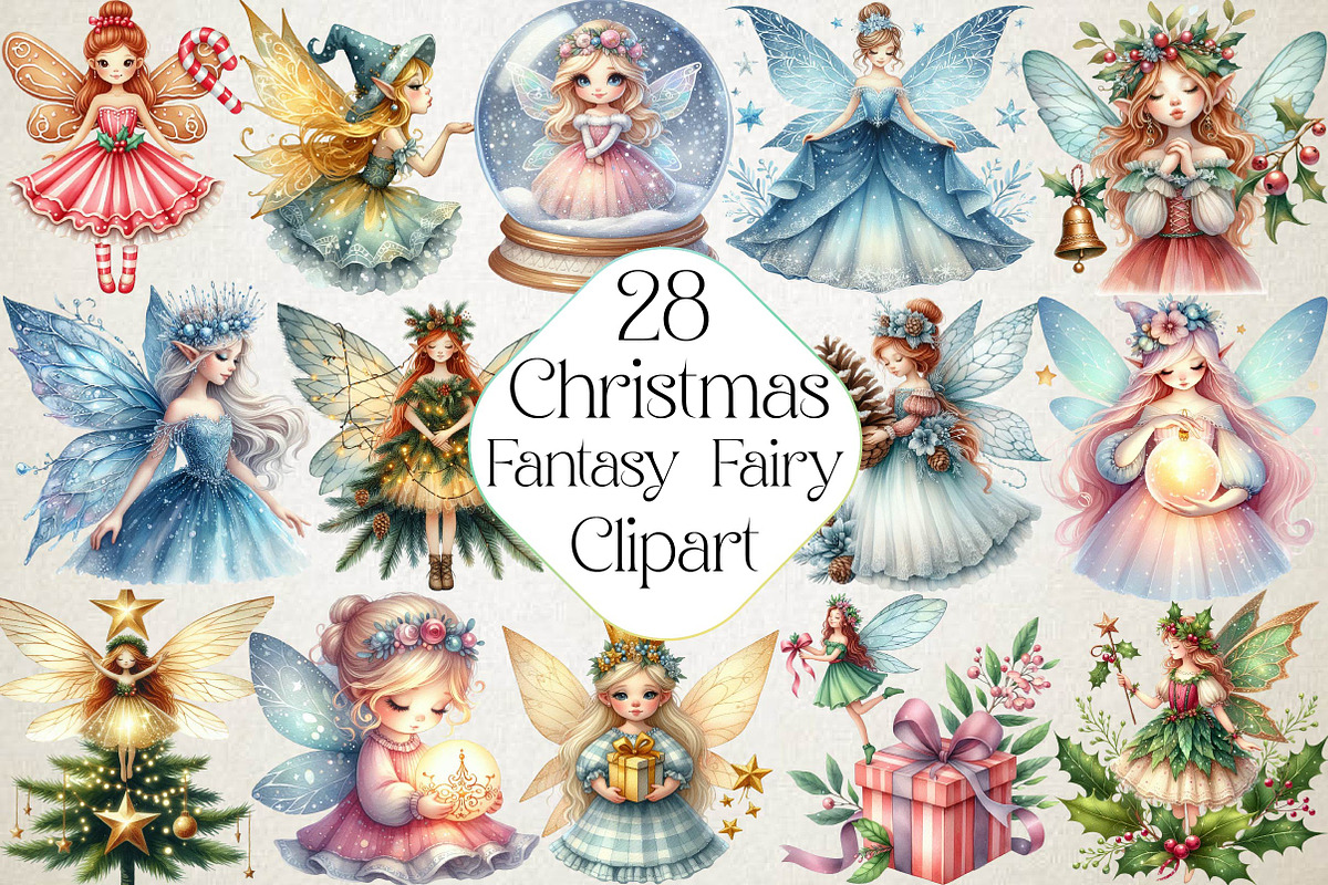 Fantasy Christmas Fairy Clipart Bund, an Illustration by DreamPrint404 (Photo 1 of 4)