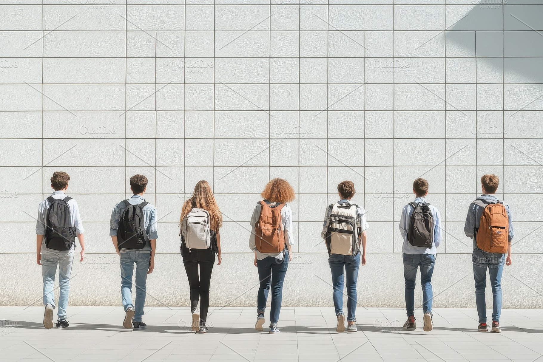 High school students walk and talk, a Photo by Pavel_design