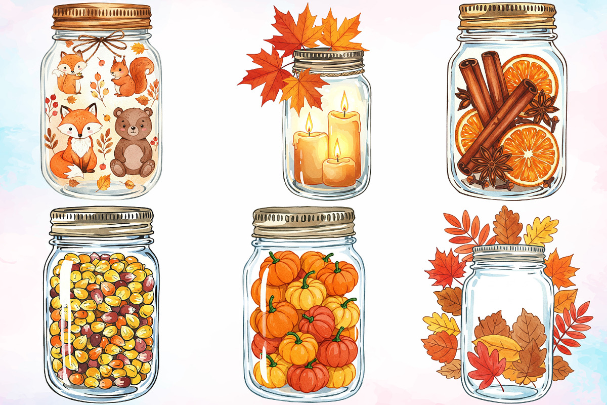 Watercolor Fall Mason Jars Clipart, an Illustration by Canvas Craft (Photo 4 of 4)