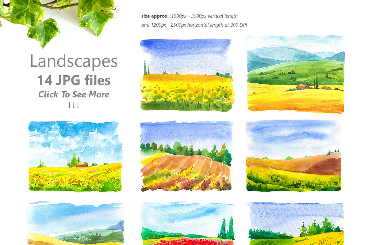 Watercolor Landscapes, a Graphic by Mona Monash (Photo 2 of 7)