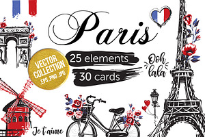 Paris Landmarks Sights Set & 30Cards