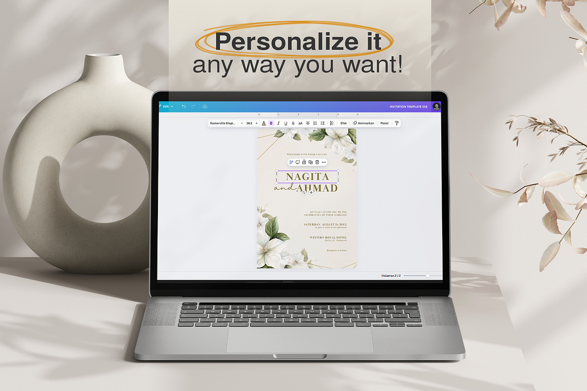 Floral Wedding Invitation Card Canva, an Invitation Template by kin9candra (Photo 7 of 8)