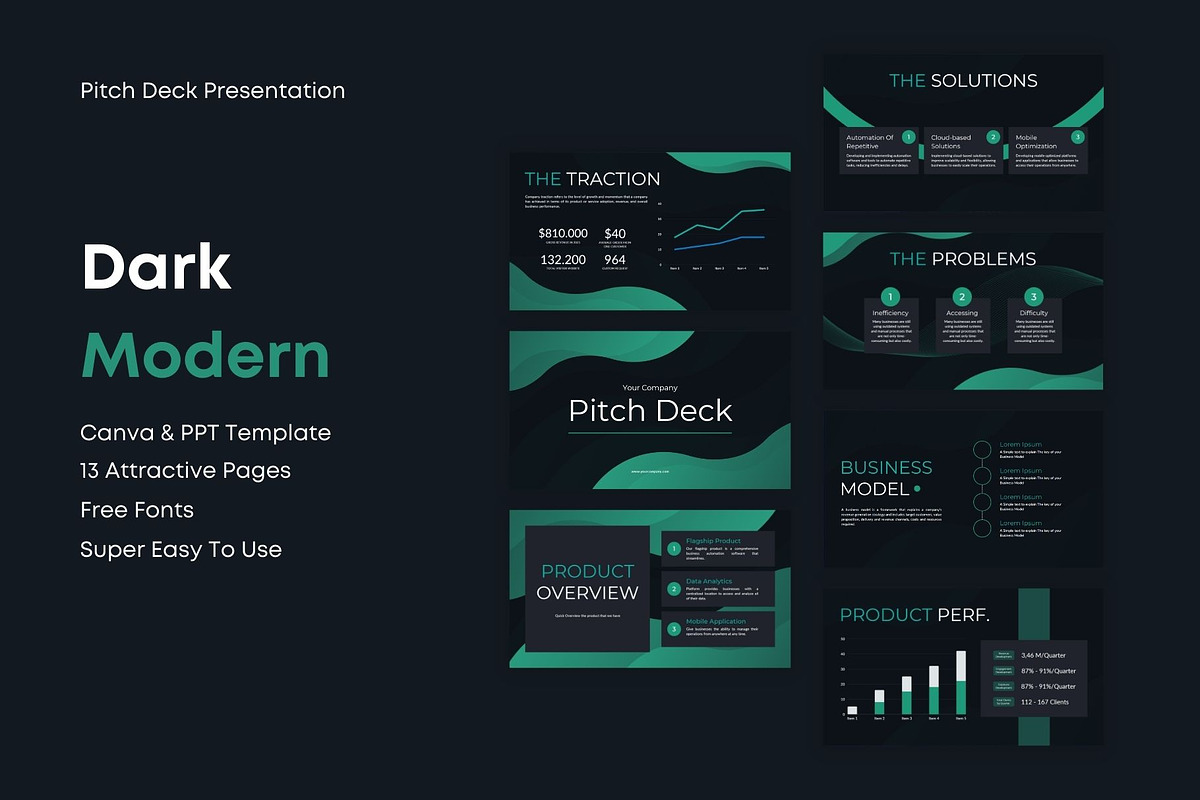Dark Modern Pitch Deck Presentation, a Presentation Template by Jogiia Digital (Photo 1 of 4)