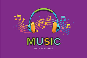 Cute Music Headphones Cartoon Vector, a Branding & Logo Template by Walldecorated