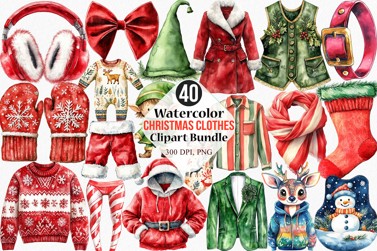 Watercolor Christmas Clothes Clipart, an Illustration by Canvas Craft (Photo 1 of 8)