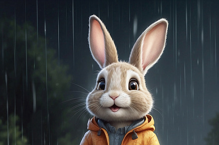 Rabbit in coat and boots.