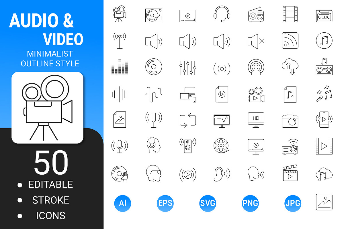 Audio and Video outline icon set, an Outline Icon by Icons (Photo 1 of 3)