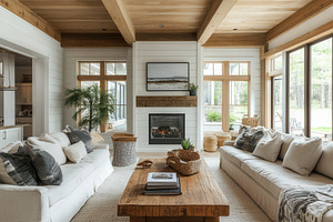 A cozy living room with a fireplace, a Photo by Pavel_design