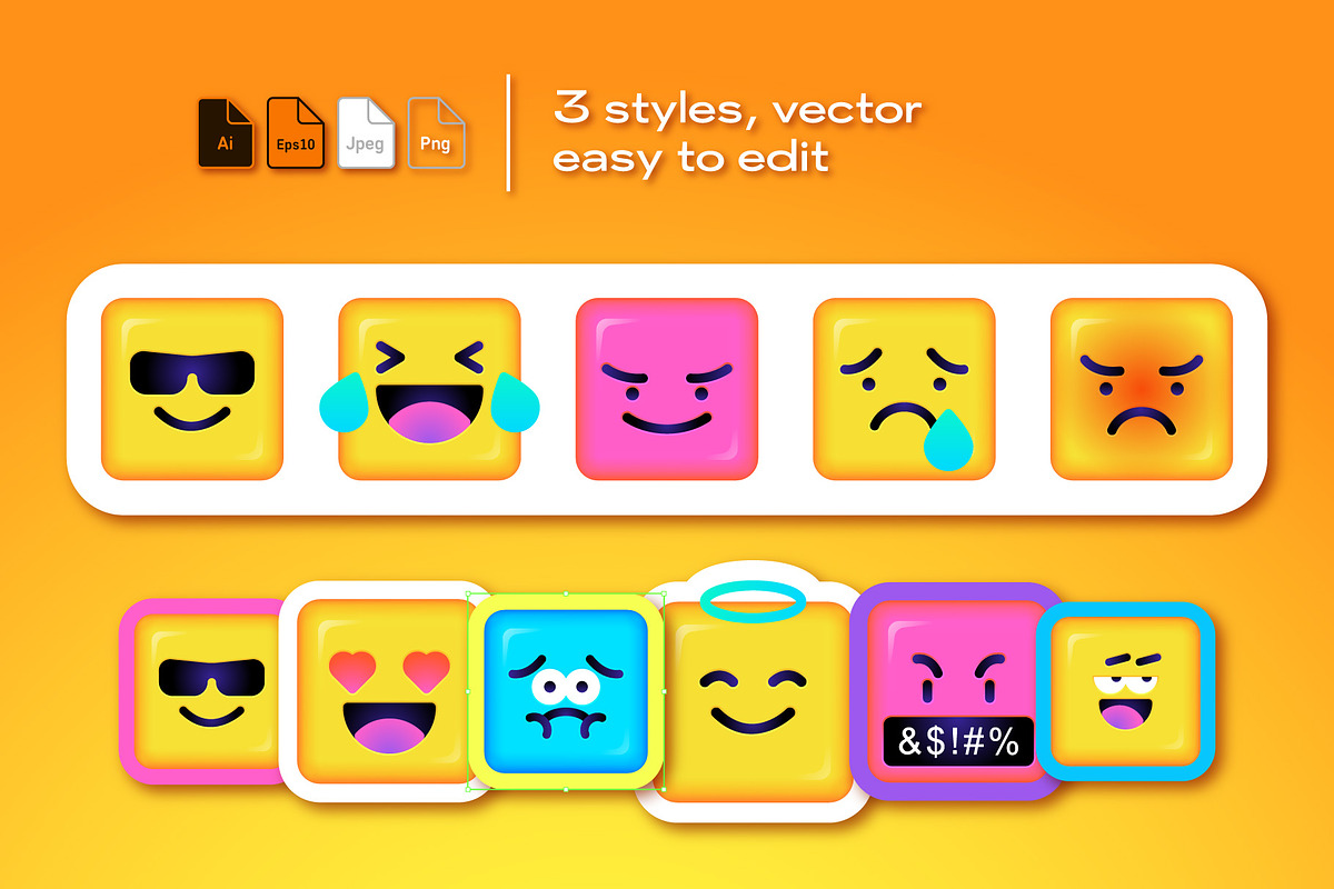 75 Square Emoji Smileys, an Emoji Icon by karnofff (Photo 2 of 5)