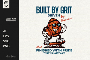 Mascot Rugby Ball Character T-Shirt, a Sport Illustration by shaondesigns