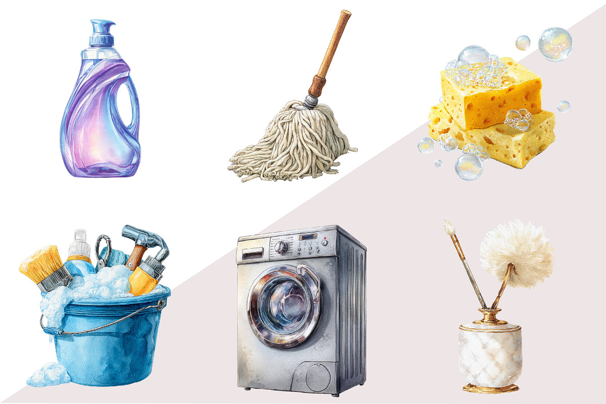 Watercolor Cleaning Clipart, an Illustration by Design Market (Photo 2 of 3)
