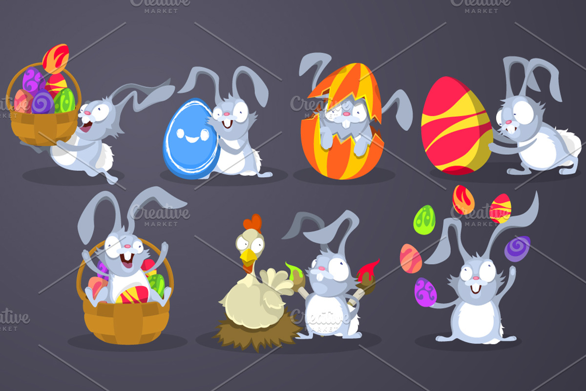 Easter Rabbits with Easter Eggs, an Animal Illustration by yuanden graphics (Photo 3 of 4)