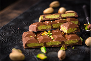 Dubai chocolate with kadayif, a Food & Drink Photo by Yulia Furman