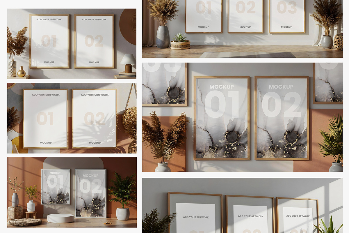 10 Cozy Poster Frames Mockups, an Advertising Mockup by PixelsDesign (Photo 3 of 3)