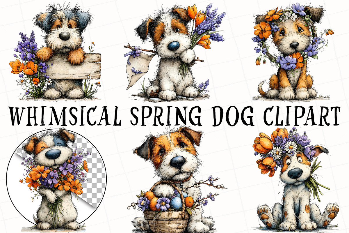 Whimsical Spring Dog Clipart, an Illustration by OK Design (Photo 2 of 6)