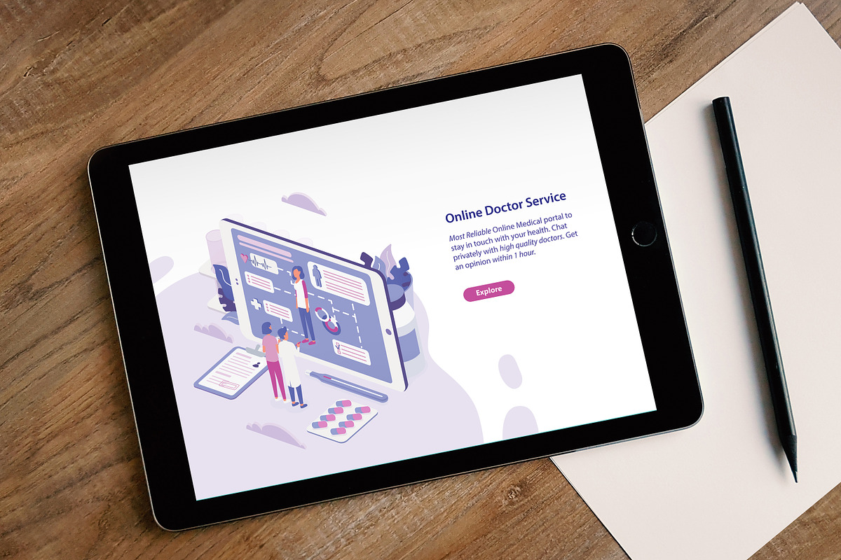 Online doctor concept banner, a Healthcare Illustration by Good Studio (Photo 4 of 4)