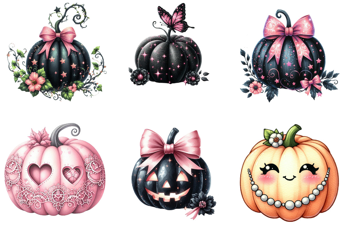 Halloween Coquette Pink Black Pumpki, an Illustration by DreamArtGraphic (Photo 4 of 5)