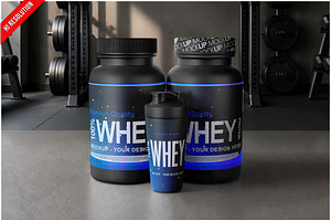 Shaker And Protein Bottle PSD, a Cups & Container Mockup by Bruno's Shop