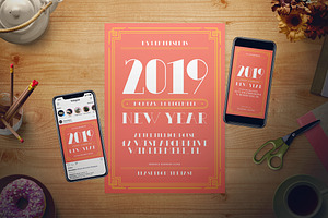 Living Coral New Year Flyer Set, a Flyer Template by The Good Store