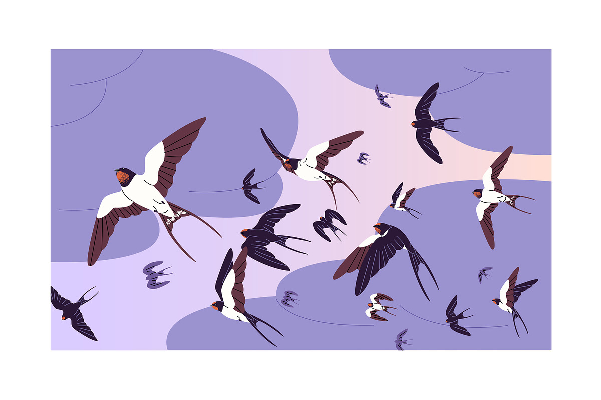 Birds fly in sky, seamless patterns, an Animal Illustration by PaperTrident (Photo 4 of 16)
