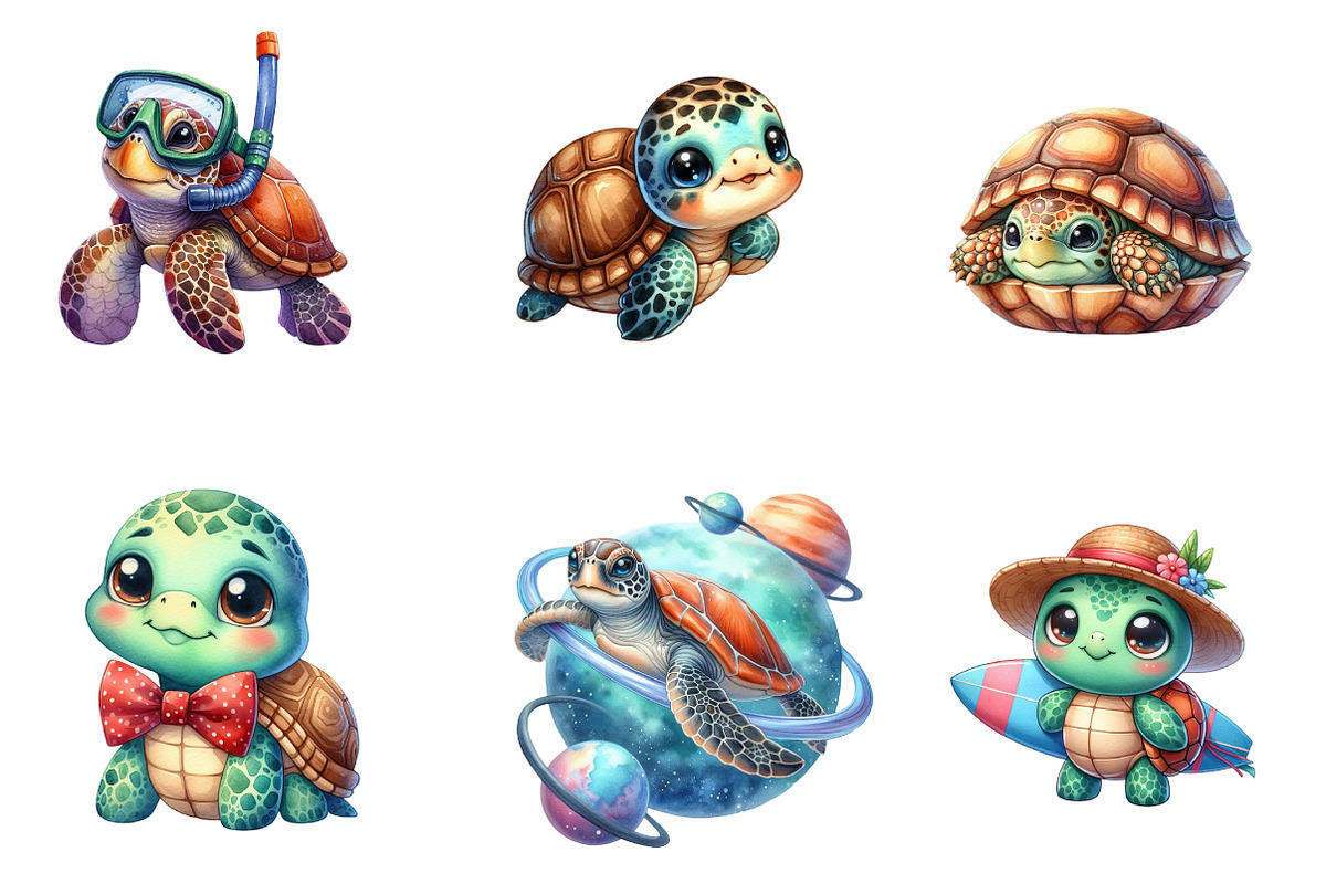 Kawaii Sea Turtle Clipart, an Illustration by CreationArt (Photo 4 of 6)