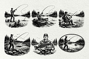 Vintage Fishing Engraving Graphics, a Sport Illustration by DENIDigitalArtSudio (Thumbnail 5 of 8)