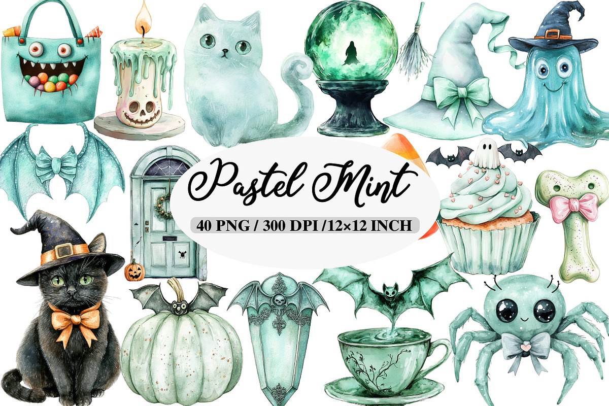 Pastel Mint Halloween Clipart, an Illustration by Daily.Designs (Photo 1 of 5)