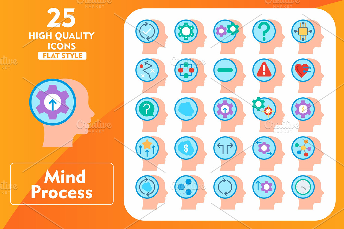 25 Mind Process Flat Icons, an Icon by Pexelpy