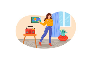 Active woman dancing at home vector, a Person Illustration by vectorpointstudio