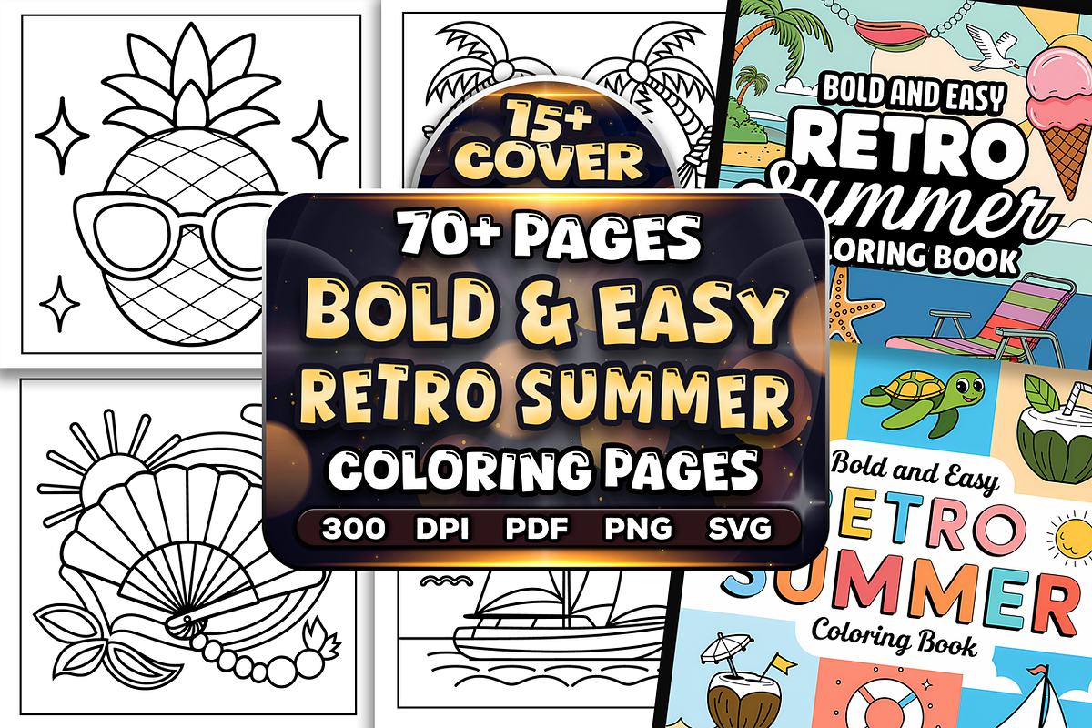 Bold Easy Retro Summer Coloring Page, a Seasonal Illustration by Craftsbeefy (Photo 1 of 4)