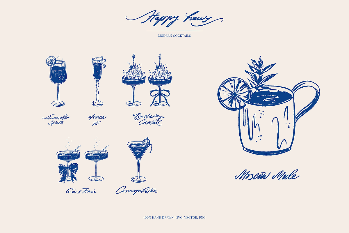 Vintage cocktails. Hand drawn art, a Food Illustration by Summer Nightingale Art (Photo 8 of 15)