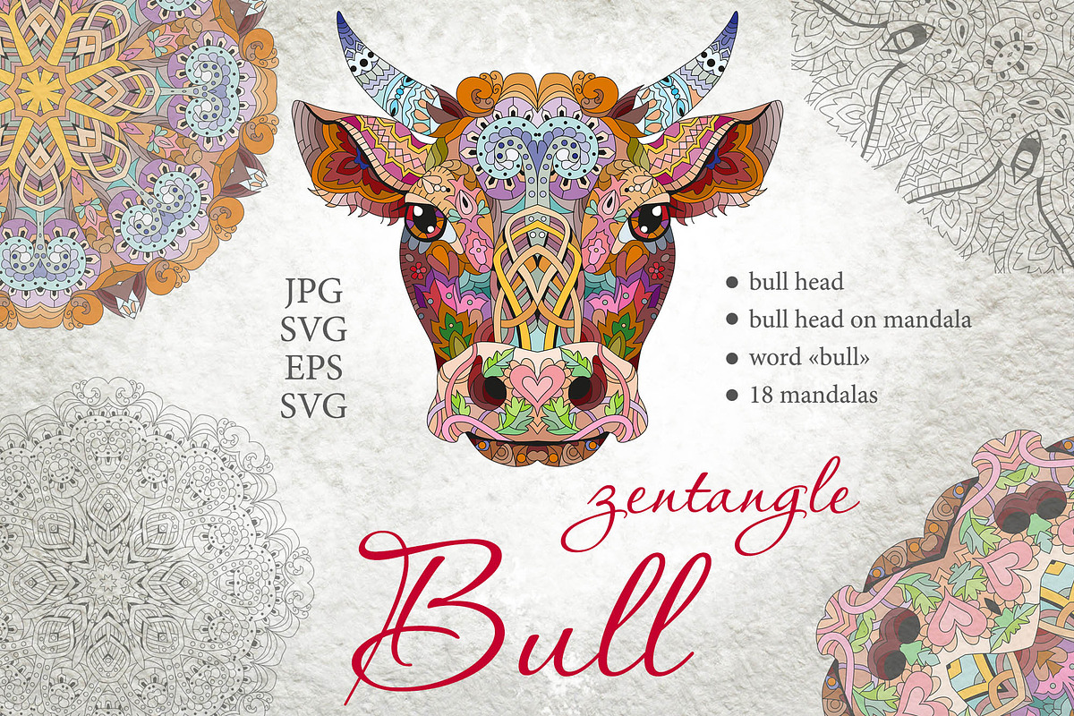 Decorative bull with mandalas, an Animal Illustration by Watercolor fantasy (Photo 1 of 7)