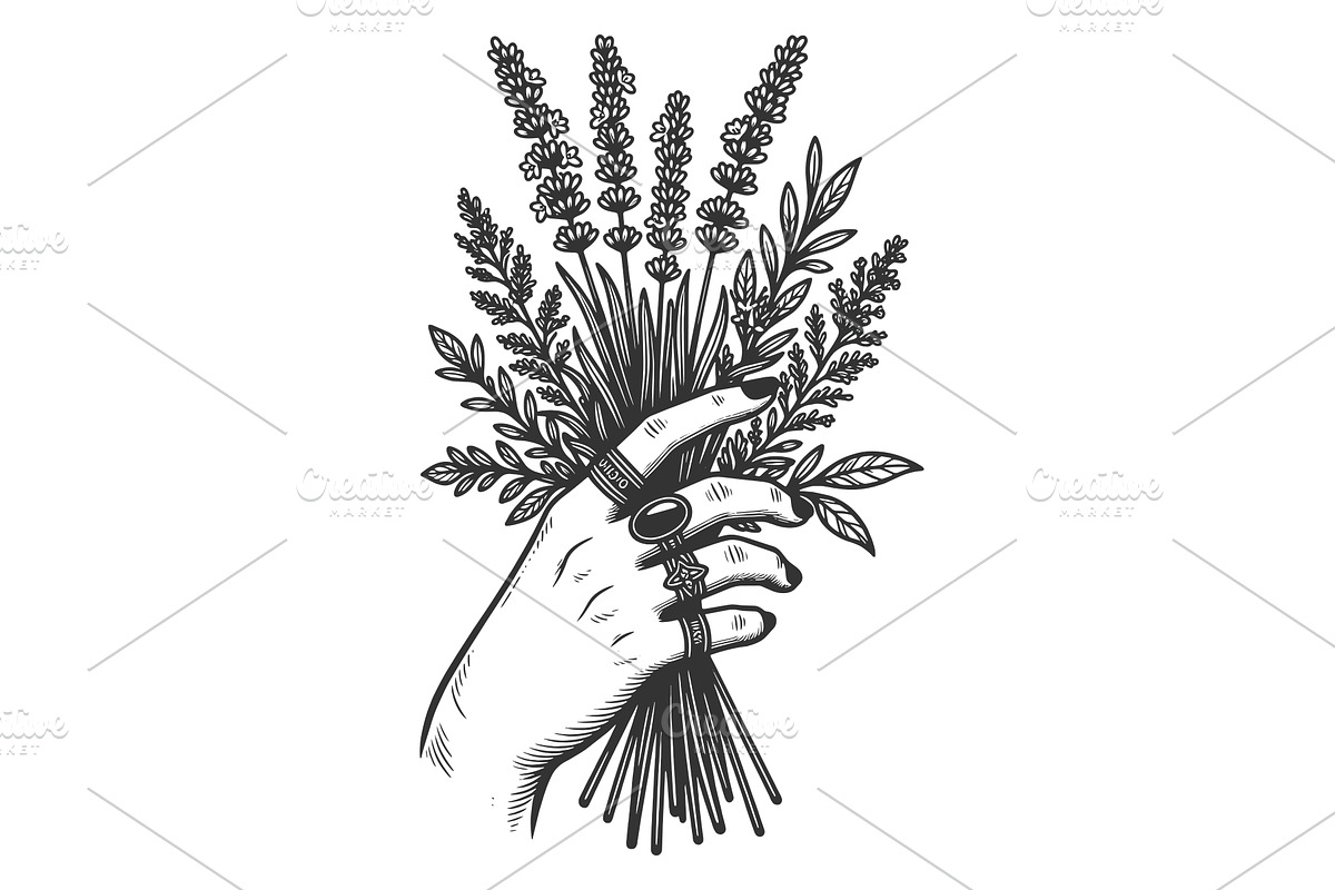 Hand Holding Lavender Bouquet, an Object Illustration by AlexArt