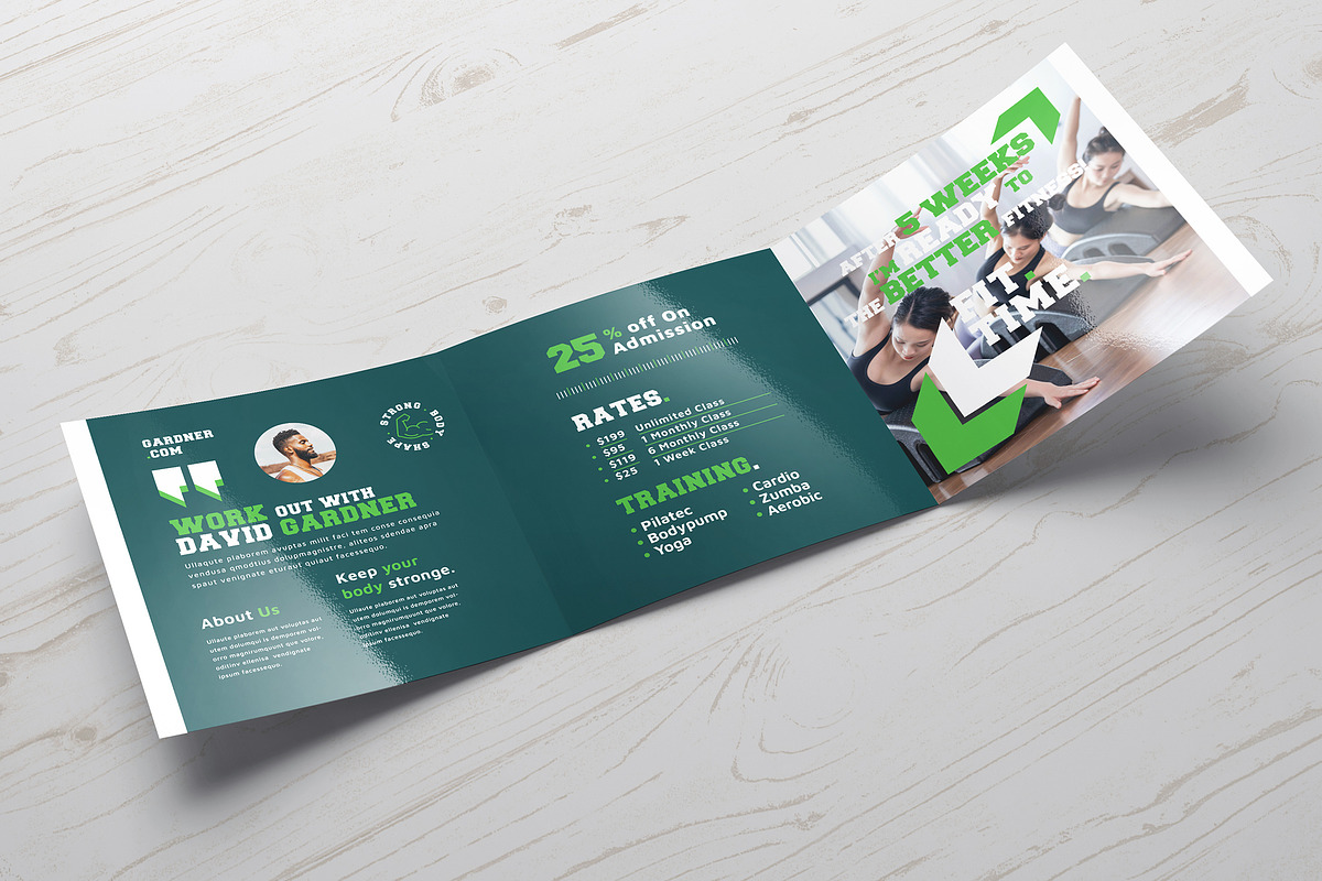 Fitness Square Trifold Brochure, a Brochure Template by Designsoul14 (Photo 2 of 4)