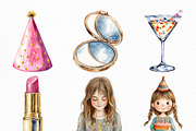 Watercolor Woman’s Birthday Clipart, an Illustration by Craft Nest (Thumbnail 2 of 6)