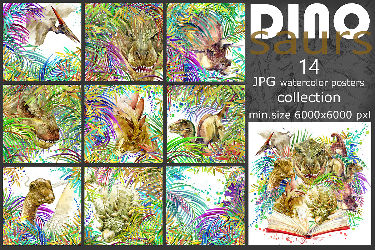 Watercolor Dinosaur Collection, an Animal Illustration by FineArt (Photo 6 of 19)