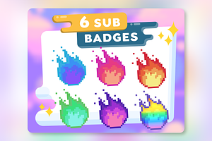 6x Pixel Fire Sub Badges/Emotes