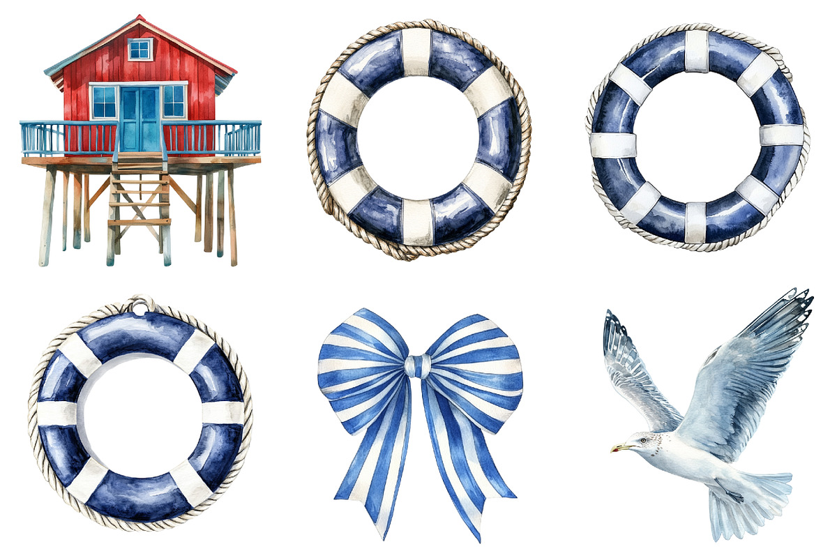 Watercolor Coastal Clipart, a Seasonal Illustration by CitraGraphics (Photo 5 of 6)