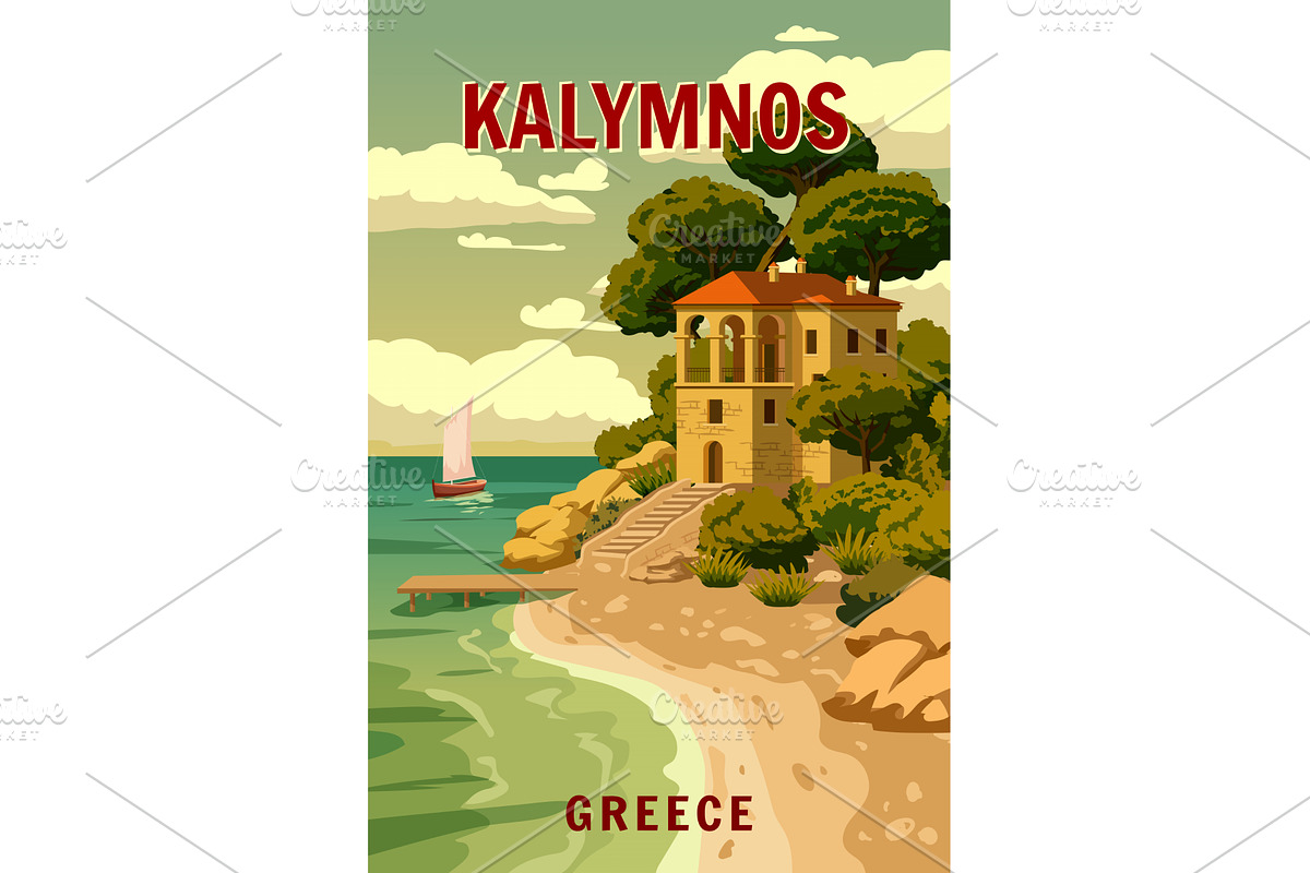 Poster Travel Greece island Kalymnos, an Illustration by Vector_Up