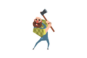 Strong Bearded Woodcutter Working