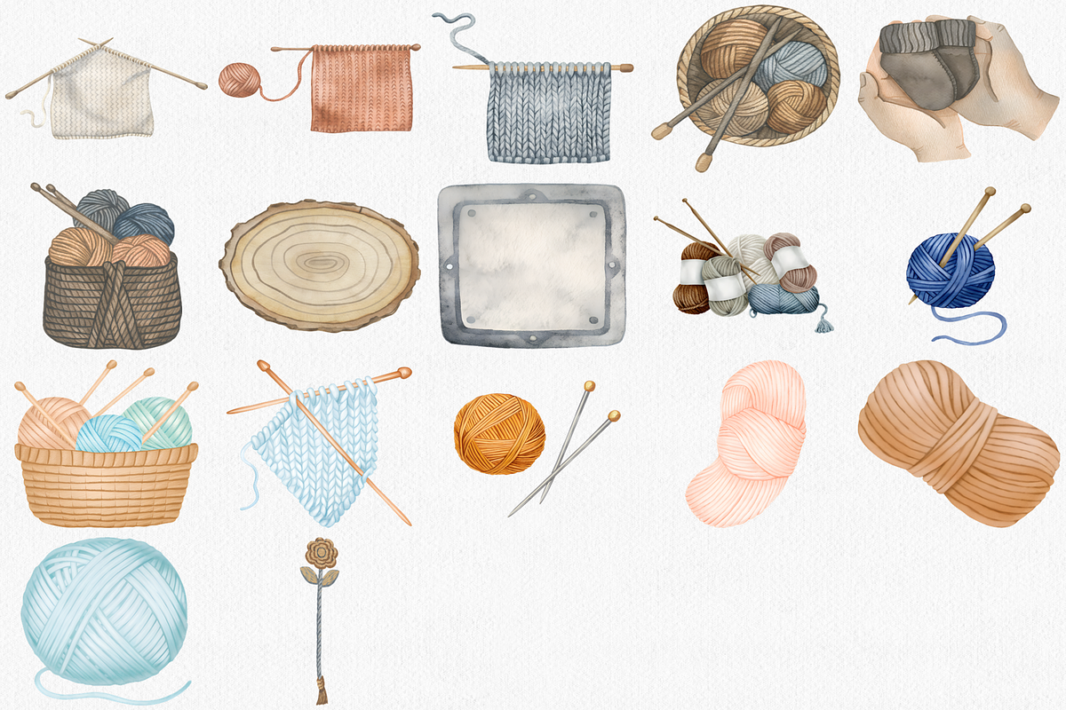 Watercolor Knitting Clipart Set, an Illustration by CropUp Creative (Photo 3 of 4)