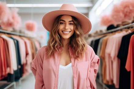 A woman in a pink hat stands in fron, a Photo by Iftikhar Alam