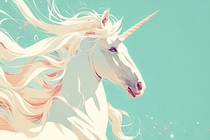 Graceful white unicorn illustration with flowing mane on a pastel background, an Illustration by AS photostudio