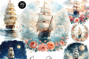 Watercolor Dream Ships Clipart, a Transportation Illustration by Design Scotch