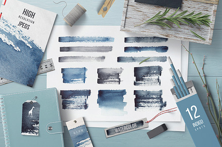 Watercolor Indigo Textures Set