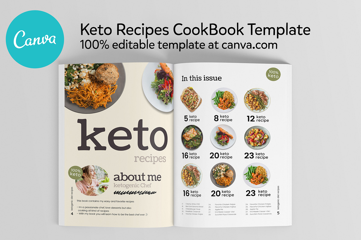 Keto Recipes Cookbook CANVA template, a Templates & Theme by DeLaGranSiete (Photo 3 of 10)